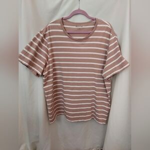 Madewell Brown and Cream Striped Cotton Tee